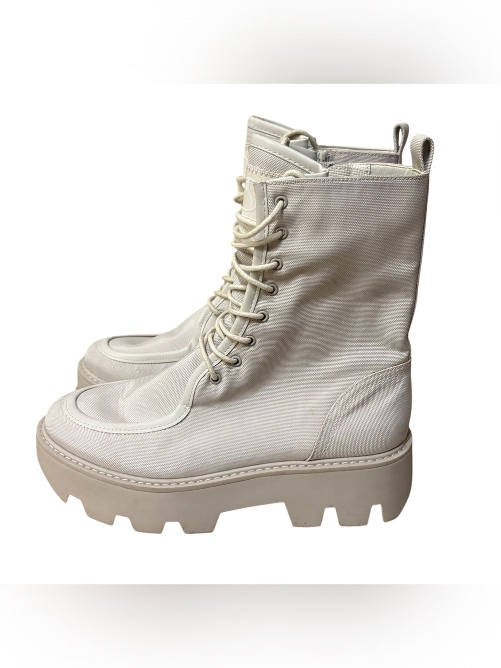 Franco Sarto Off-White / Cream Mid Calf Combat Boots Womens Sz 8 Water Resistant